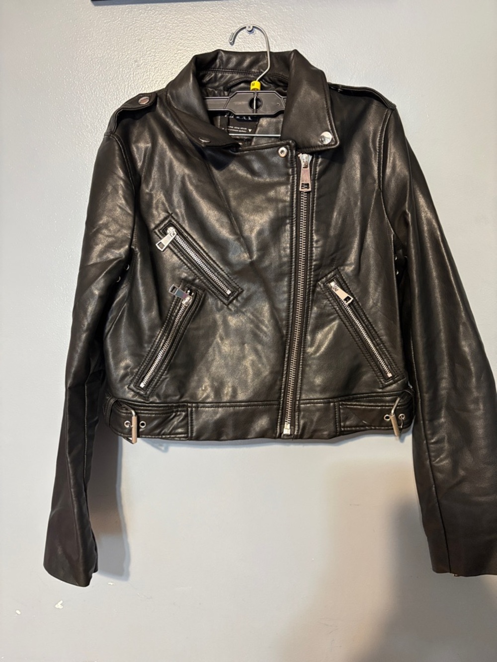 Zara Black Faux Leather Moto Jacket with Silver Hardware